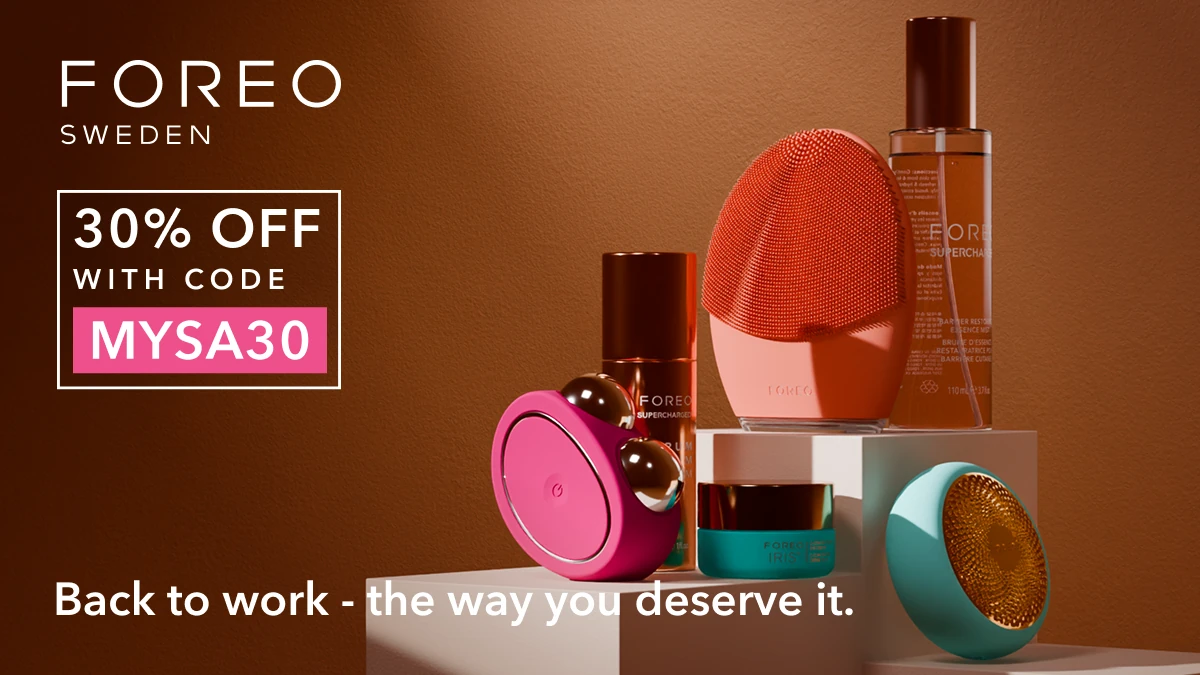 FOREO products on pedestals for Back To Work campaign