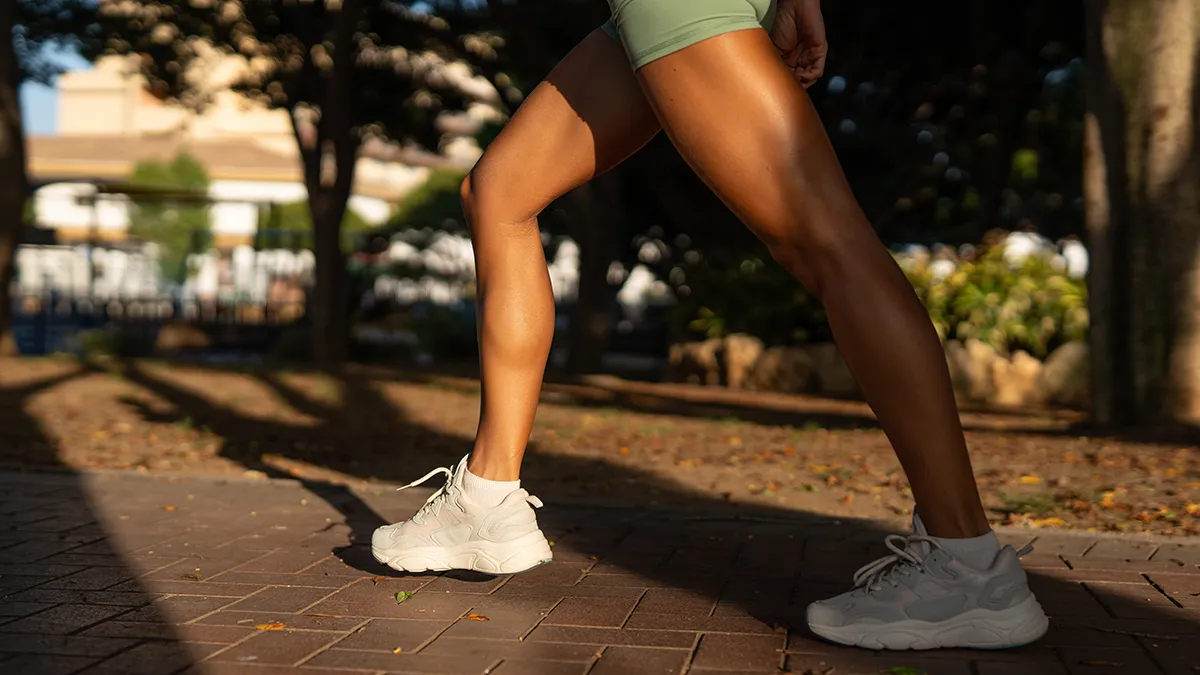 A woman with fit legs walking