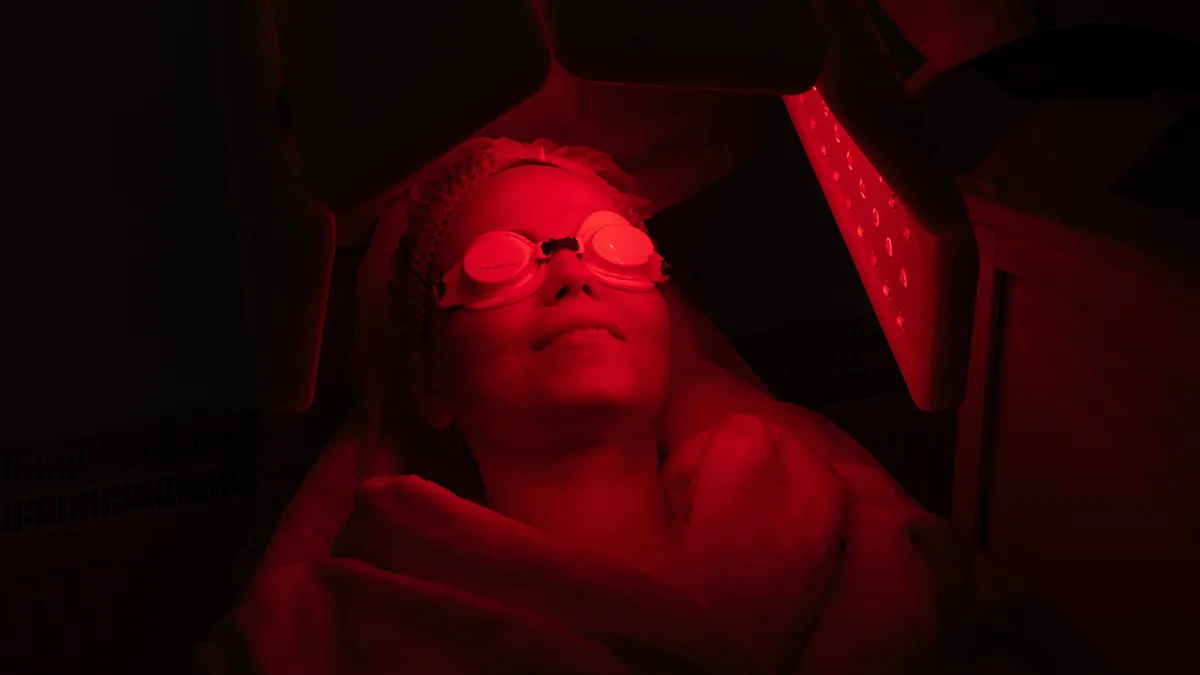 a woman doing red light therapy