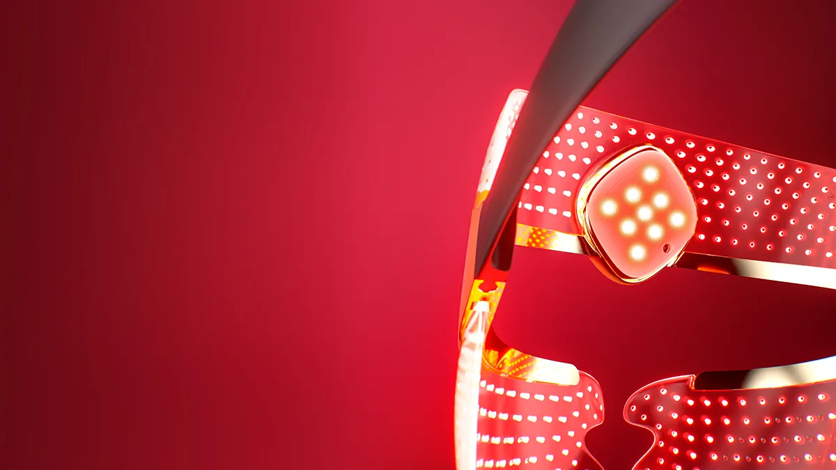 FAQ 202 plus NIR and red light therapy face mask showing extra LEDs in the forehead diamond