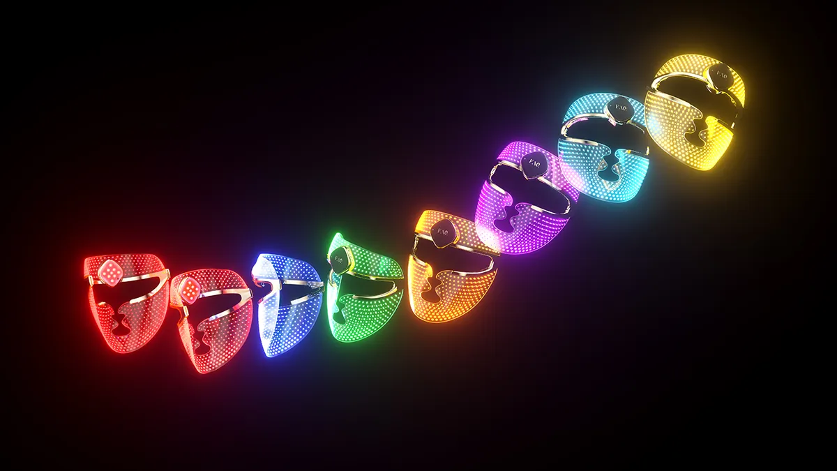 FAQ 202 plus light therapy face mask full spectrum + NIR span of wavelengths on a dark background