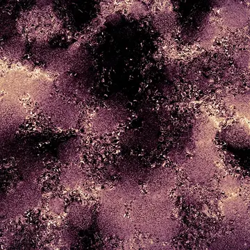 A blotchy closup of a surface, purple, redish, brown black