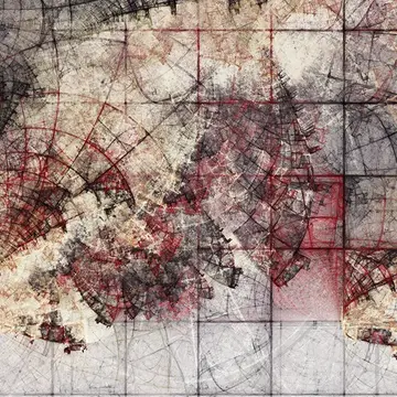 An abstract moody dark, black, red, and white painting showing an idea of damage and deterioration