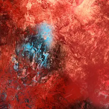 abstract painting in red, black, and blue representing laser and light treatment for acne
