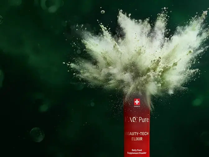 FAQ Pure All-in-one Supergreens Supplement for Anti-Aging exploding out of the bag