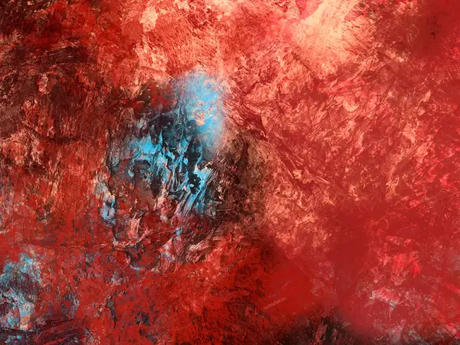 abstract painting in red, black, and blue representing laser and light treatment for acne