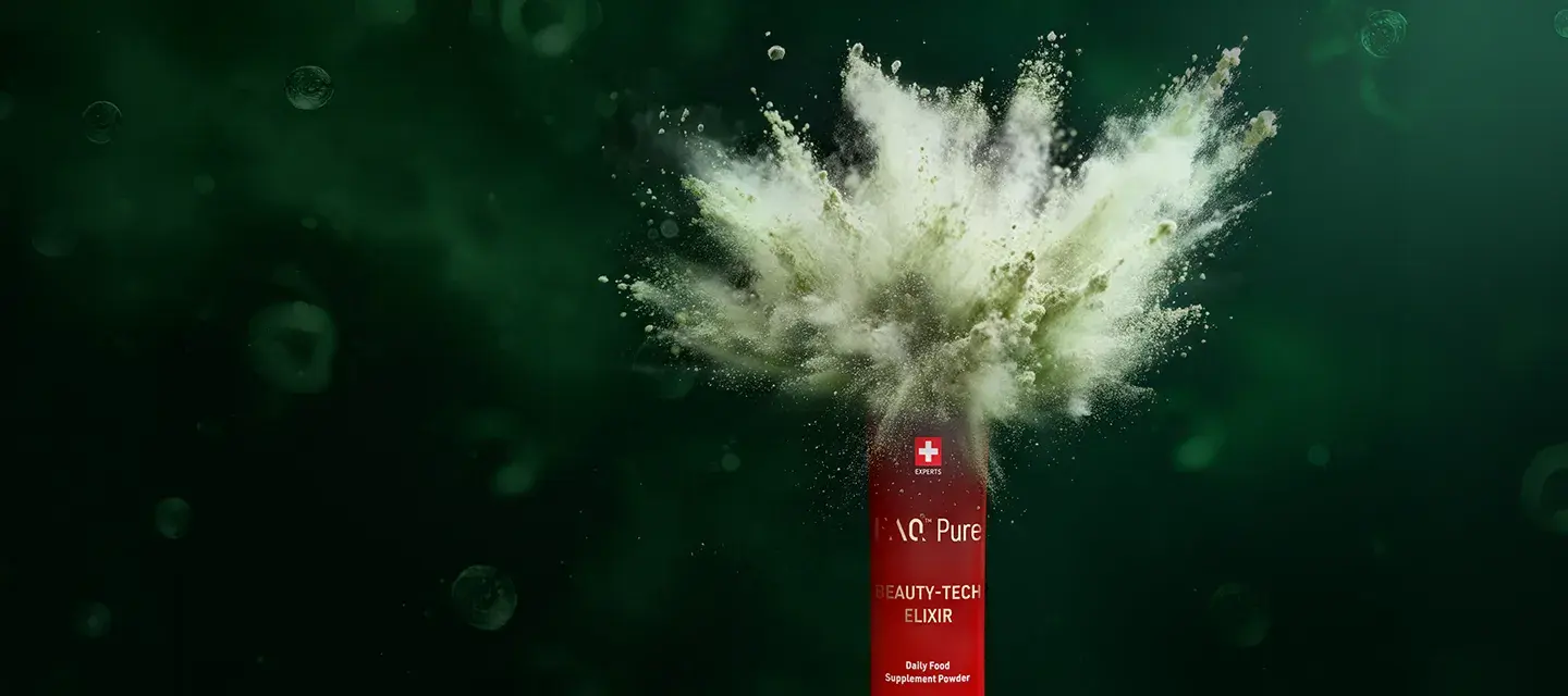 FAQ Pure All-in-one Supergreens Supplement for Anti-Aging exploding out of the bag