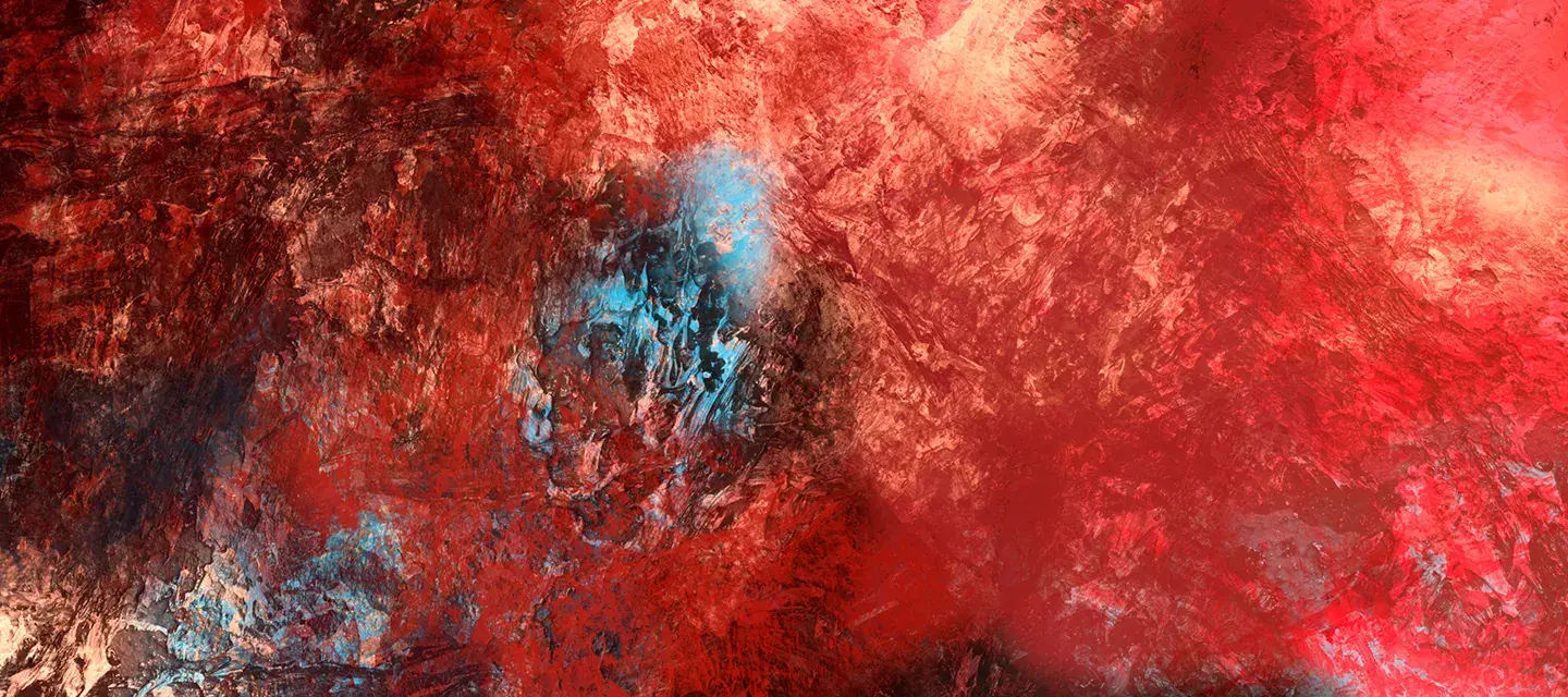 abstract painting in red, black, and blue representing laser and light treatment for acne