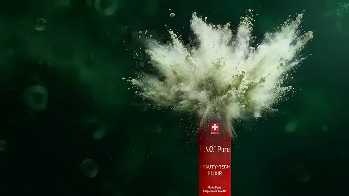 FAQ Pure All-in-one Supergreens Supplement for Anti-Aging exploding out of the bag