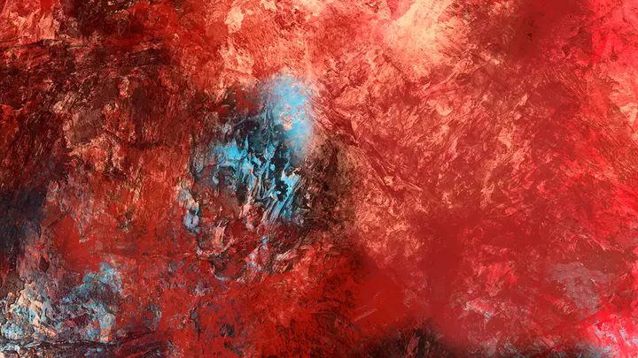 abstract painting in red, black, and blue representing laser and light treatment for acne
